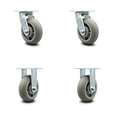 Service Caster 6 Inch Thermoplastic Rubber Caster Set with Roller Bearings 2 Swivel 2 Rigid SCC SCC-30CS620-TPRRD-2-R620-2